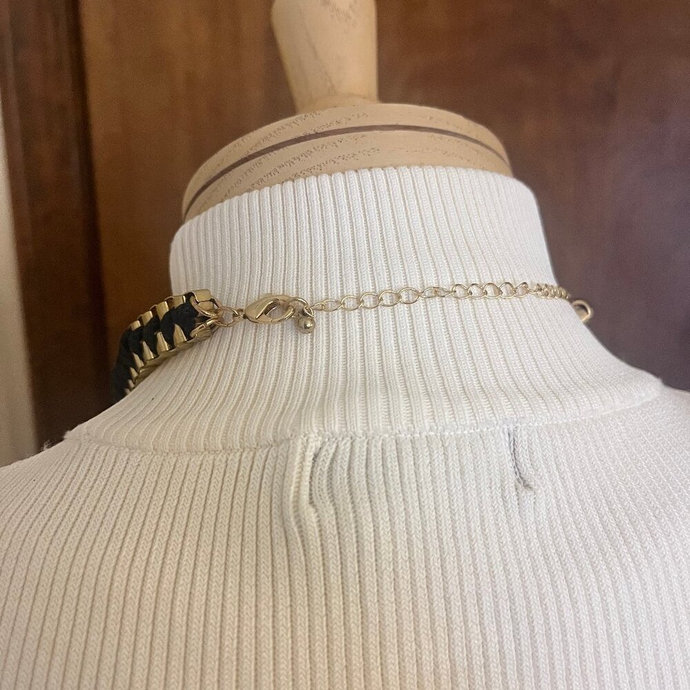 Black & Gold Chunky Chain Statement Necklace / Fringe Bib - Picture 9 of 9